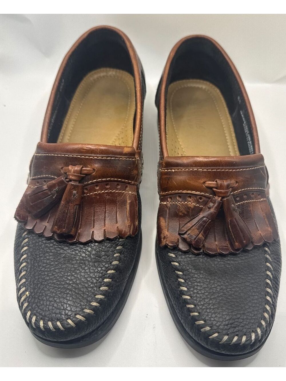 G.H Bass Weejuns two-tone kiltie tassel brown & black leather loafer size 8.5 D